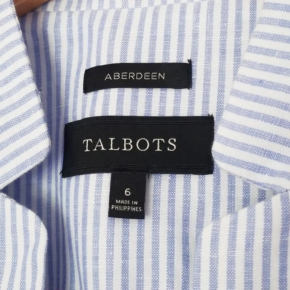 Talbots Light Blue White Stripe Lightweight Blazer Jacket 6 Linen Cotton $159 - Picture 8 of 16